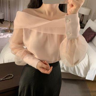 Off-shoulder Mesh Blouse