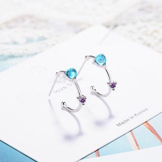 Alloy Bead Rhinestone Open Hoop Earring Copper White Gold Plating - One Size