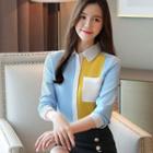 Color-block Collared Chiffon Blouse