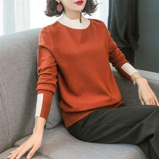 Mock Neck Color Block Knit Pullover