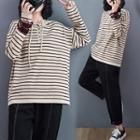 Striped Henley Hoodie As Shown In Figure - One Size