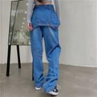 High-waist Mock Two Piece Loose Fit Straight Cut Jeans