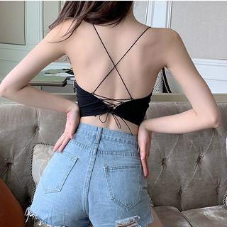 Open Back Cross Strap Camisole Top Black - One Size