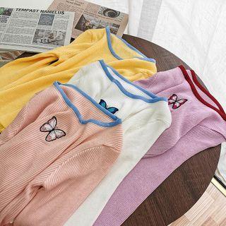 Butterfly Embroidered Long-sleeve Knit Top