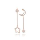Fashion Simple Plated Rose Gold Moon Star Tassel Asymmetric Earrings With Cubic Zirconia Rose Gold - One Size