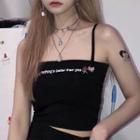 Spaghetti Strap Letter Cropped Top Black - One Size