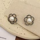 Flower Faux Pearl Alloy Earring 1 Pair - Silver & White - One Size