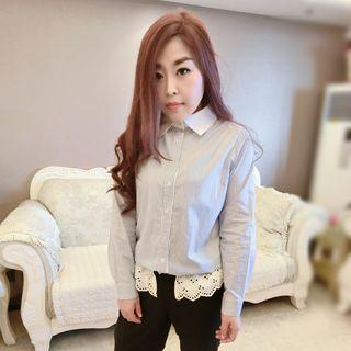 Eyelet Lace Hem Striped Shirt