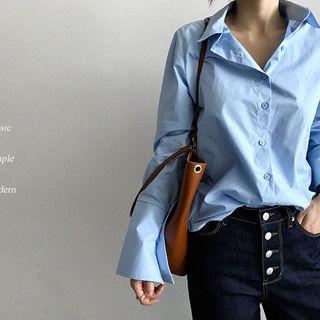Wide-cuff Round-hem Shirt