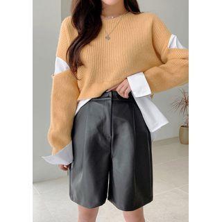 Belted Wide Pleather Shorts Black - One Size