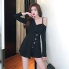 Set: Asymmetrical Cold-shoulder A-line Dress + Shorts