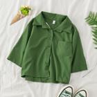 Short-sleeve Plain Shirt Green Shirt - One Size