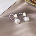 Faux Pearl Heart Drop Earring 1 Pair - Stud Earrings - One Size