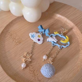 Rabbit Cloud Asymmetrical Alloy Dangle Earring Stud Earring - 1 Pair - S925 Silver Stud - Asymmetrical - Blue & White - One Size