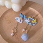 Rabbit Cloud Asymmetrical Alloy Dangle Earring Stud Earring - 1 Pair - S925 Silver Stud - Asymmetrical - Blue & White - One Size