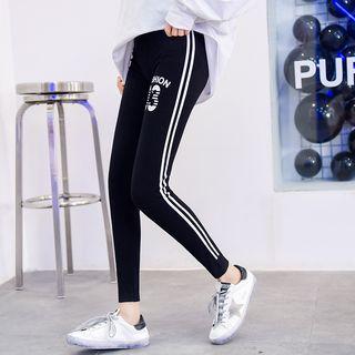 Contrast Trim Lettering Skinny Sweatpants Black - One Size
