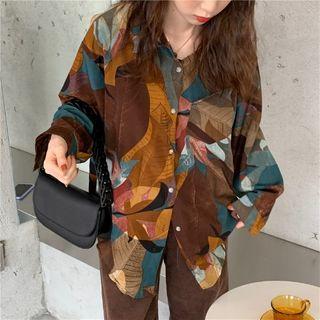 Long-sleeve Graphic Print Shirt Brown & Yellow - One Size