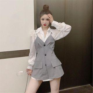 Long-sleeve Striped Shirt Dress / Sleeveless Dress / Set