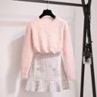 Set: Beaded Sweater + Tweed Mini A-line Skirt