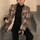 Plaid Single-breasted Jacket Check - Coffee & White - One Size