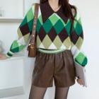 Collared Stripe-trim Argyle Sweater