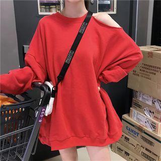 Contrast Trim Cut-out Shoulder Pullover
