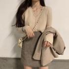 Plain Blazer / V-neck Cardigan / Mini A-line Skirt