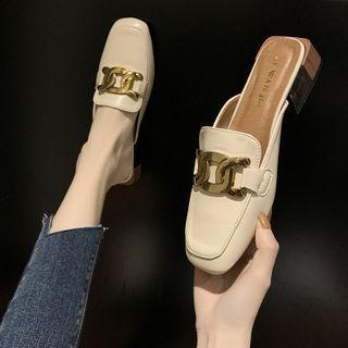 Chunky Chain Faux Leather Block Heel Loafers