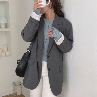Long-sleeve Plain Blazer Gray - One Size