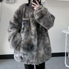 Tie-dye Print Fluffy Zip-up Jacket