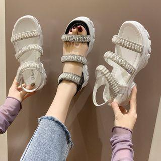 Faux Pearl & Rhinestone Platform Sandals