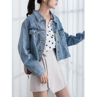 Cropped Denim Jacket Denim Blue - One Size