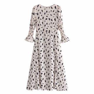 Printed Middle-sleeve A-line Dress