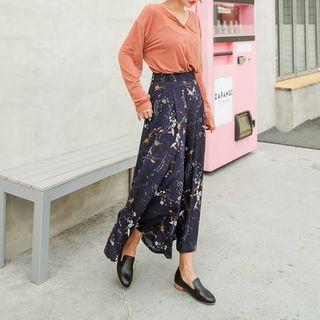 Band-waist Floral Pattern Wide-leg Pants