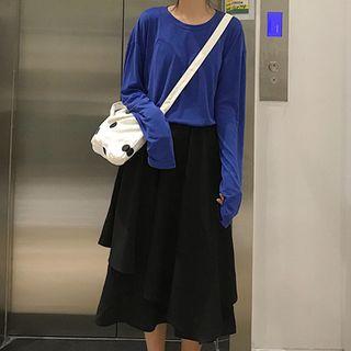 Plain Long-sleeve T-shirt / Midi A-line Skirt