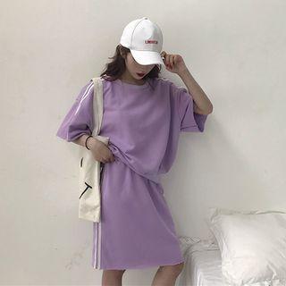 Set: Elbow-sleeve Contrast-trim Top + Skirt