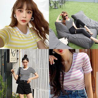Slim Textured Stripe T-shirt In 2 Designs