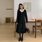 Scallop-collar A-line Coatdress Black - One Size