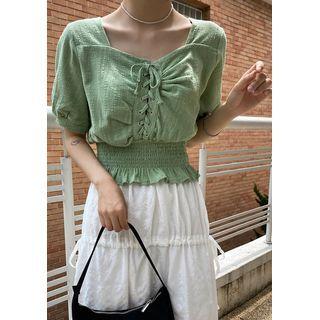 Lace-up Smock-hem Blouse
