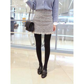 Fringed-hem Tweed Skirt