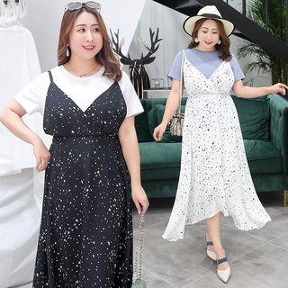 Set: Star Strappy Midi A-line Dress + Short-sleeve T-shirt