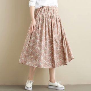 Flora Print Midi A-line Pleated Skirt