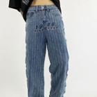 Embroidered Button-side Straight Leg Jeans