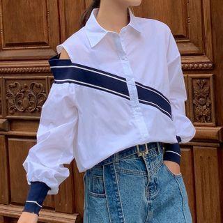 Cold-shoulder Paneled Shirt White - One Size