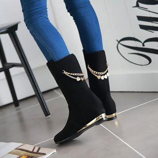 Chain Detail Wedge Mid-calf Boots