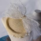 Wedding Faux Pearl Mesh Straw Hat Headpiece Almond - One Size