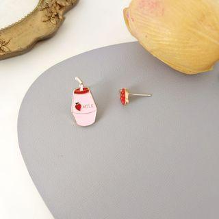 Strawberry Milk Asymmetrical Alloy Earring 1 Pair - Pink - One Size