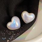 Faux Pearl Heart Stud Earring 1 Pair - Silver Pin - White - One Size