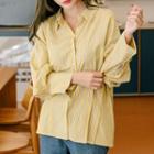 Wide-cuff Pleated-hem Stripe Shirt