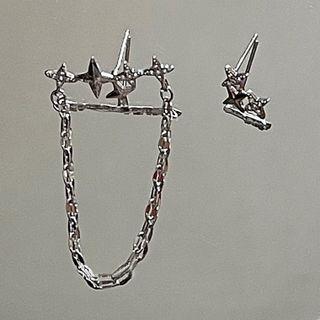 Star Sterling Silver Ear Stud 1 Pair - Non Matching - S925 Silver Stud - Silver - One Size